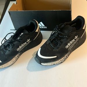 Adidas, black and white, athletic shoes